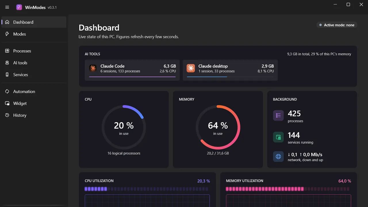 Screenshot of WinModes